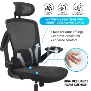 COLOY Ergonomic Office Chair, Breathable Mesh Desk Chair, Lumbar Support Computer Chair with Headrest and Flip-up Arms, Swivel Task Chair, Adjustable Height Gaming Chair(Black)(9060H,Black)
