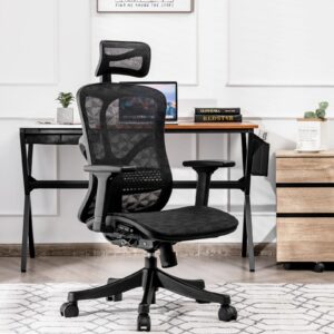 Ergonomic Office Chair, High Back Office Chair with Adjustable Lumbar Support Comfortable Thick Cushion Computer Desk Chair Wide Headrest & Reclining Task Chair 3D Armrest Ergonomic Chairs