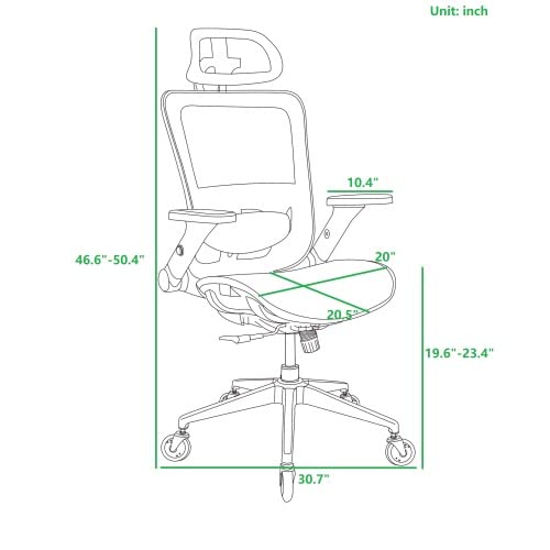 Ergonomic Office Chair, Home Office Desk Chairs, High Back Mesh Computer Chair with Lumber Support Adjustable Headrest, Armrest and Backrest, Swivel Task Executive Chair (Black)