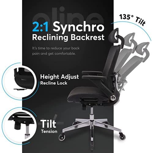 Ergonomic Office Chair, Home Office Desk Chairs, High Back Mesh Computer Chair with Lumber Support Adjustable Headrest, Armrest and Backrest, Swivel Task Executive Chair (Black)