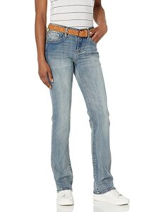 wallflower women's size legendary slim bootcut mid-rise belted insta stretch juniors jeans (standard, tiffany, 20 plus