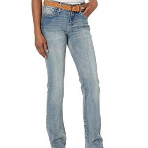 WallFlower Women's Size Legendary Slim Bootcut Mid-Rise Belted Insta Stretch Juniors Jeans (Standard, Tiffany, 20 Plus