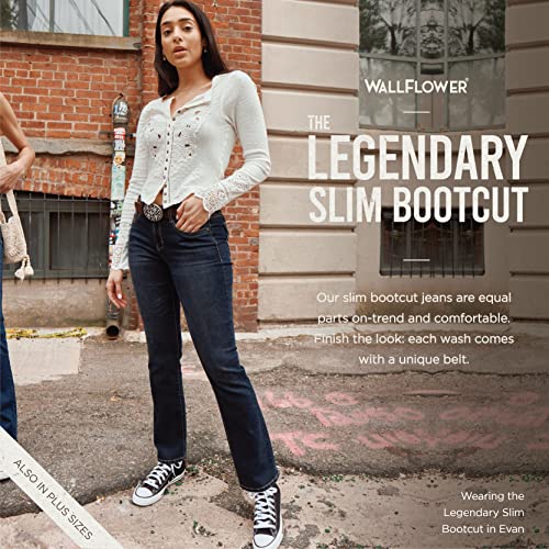 WallFlower Women's Size Legendary Slim Bootcut Mid-Rise Belted Insta Stretch Juniors Jeans (Standard, Tiffany, 20 Plus