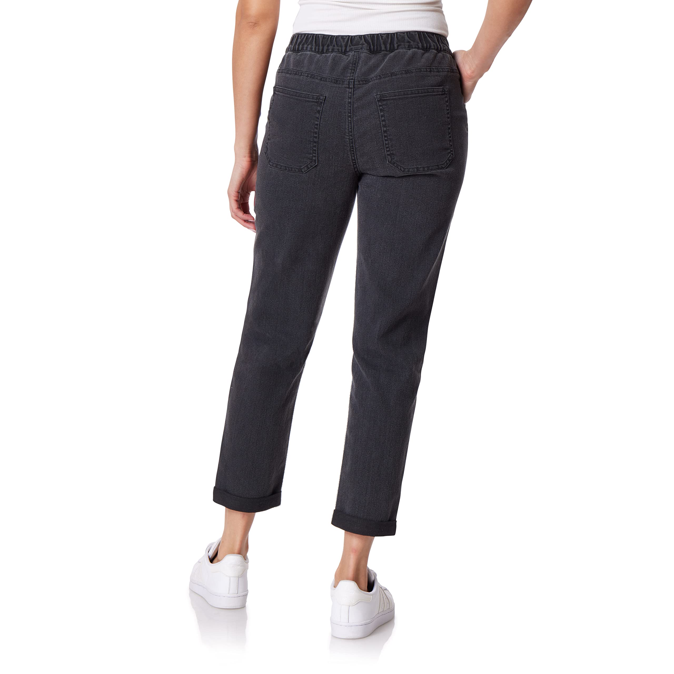 WallFlower Women's Tomboy Jogger Denim Mid-Rise Insta Stretch Juniors Jeans, Carbon, 1