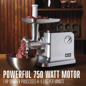 Weston Electric Meat Grinder & Sausage Stuffer, #12 750 Watt, 1 HP Motor, Grinds 4 lbs Per Minute, Silver (33-1301-W)