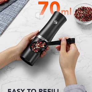 FORLIM Rechargeable Salt and Pepper Grinder Set with USB Base, Automatic Electric Pepper Mill, Adjustable Coarseness, with White LED Light, High Speed Grinding, One Hand Operation, 2 Mills