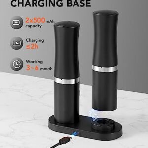 FORLIM Rechargeable Salt and Pepper Grinder Set with USB Base, Automatic Electric Pepper Mill, Adjustable Coarseness, with White LED Light, High Speed Grinding, One Hand Operation, 2 Mills