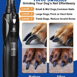 Petsaunter Dog Nail Grinder, 2-Speed and LED Light, Powerful Touch-Switch, Quiet and Low-Vibration Dog Nail Trimmers, and 3 Ports for Large Dogs, Medium, Small Dogs Cats Pets with Hard or Thick Nail