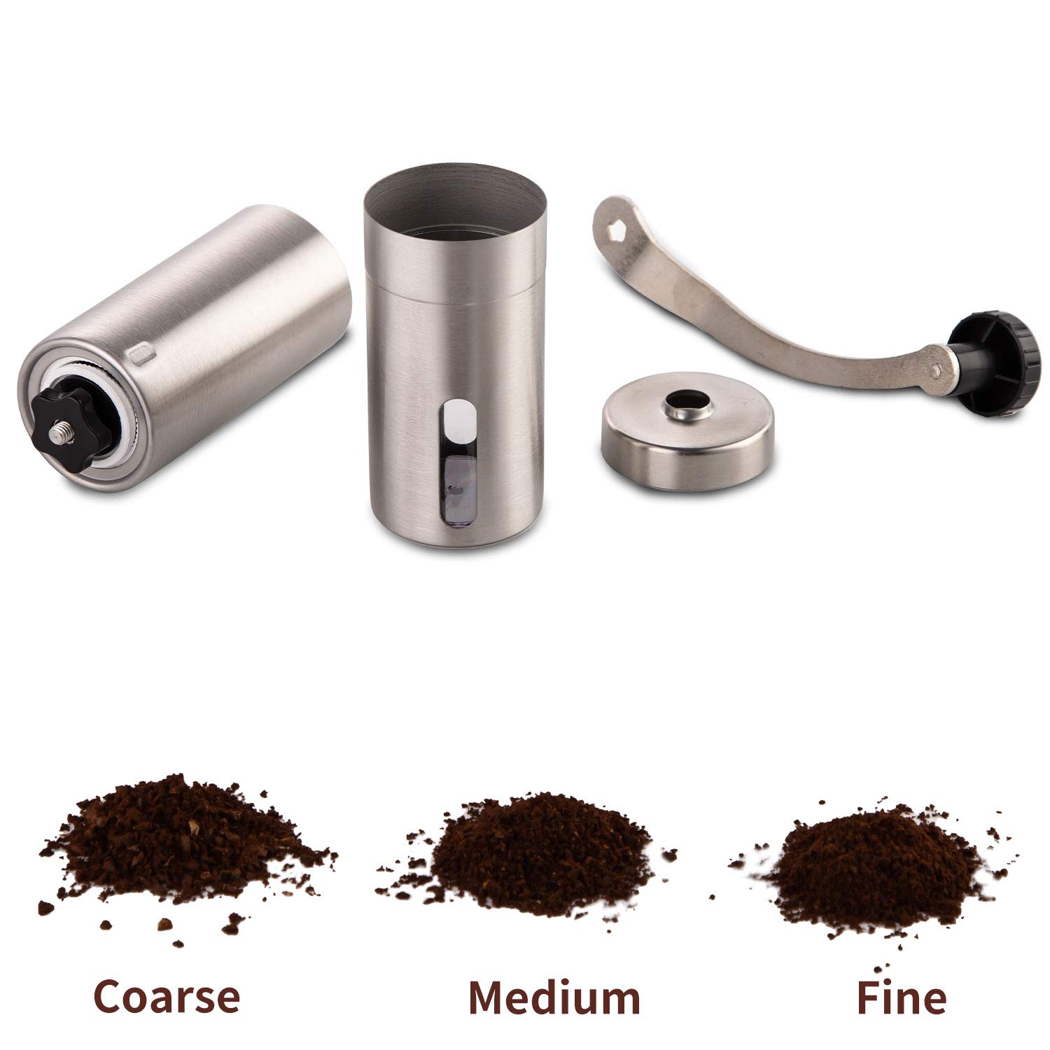 PARACITY Manual Coffee Bean Grinder Stainless Steel Hand Coffee Mill Ceramic Burr for Aeropress, Drip Coffee, Espresso, French Press, Turkish Brew