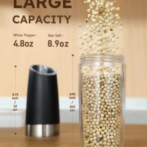 Sangcon Gravity Electric Salt and Pepper Grinder Set Shakers UPGRADED 9OZ XL CAPACITY Battery Powered Refillable Automatic One Hand Operation Adjustable Coarseness Mill Grinder Set for Kitchen