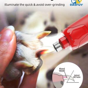 Casfuy Dog Nail Grinder Quiet - (45db) 6-Speed Pet Nail Grinder with 2 LED Lights for Large Medium Small Dogs/Cats, Professional 3 Ports Rechargeable Electric Dog Nail Trimmer with Dust Cap(Red)