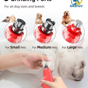 Casfuy Dog Nail Grinder Quiet - (45db) 6-Speed Pet Nail Grinder with 2 LED Lights for Large Medium Small Dogs/Cats, Professional 3 Ports Rechargeable Electric Dog Nail Trimmer with Dust Cap(Red)