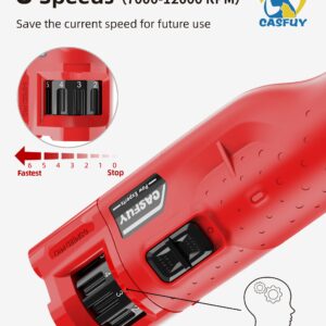 Casfuy Dog Nail Grinder Quiet - (45db) 6-Speed Pet Nail Grinder with 2 LED Lights for Large Medium Small Dogs/Cats, Professional 3 Ports Rechargeable Electric Dog Nail Trimmer with Dust Cap(Red)