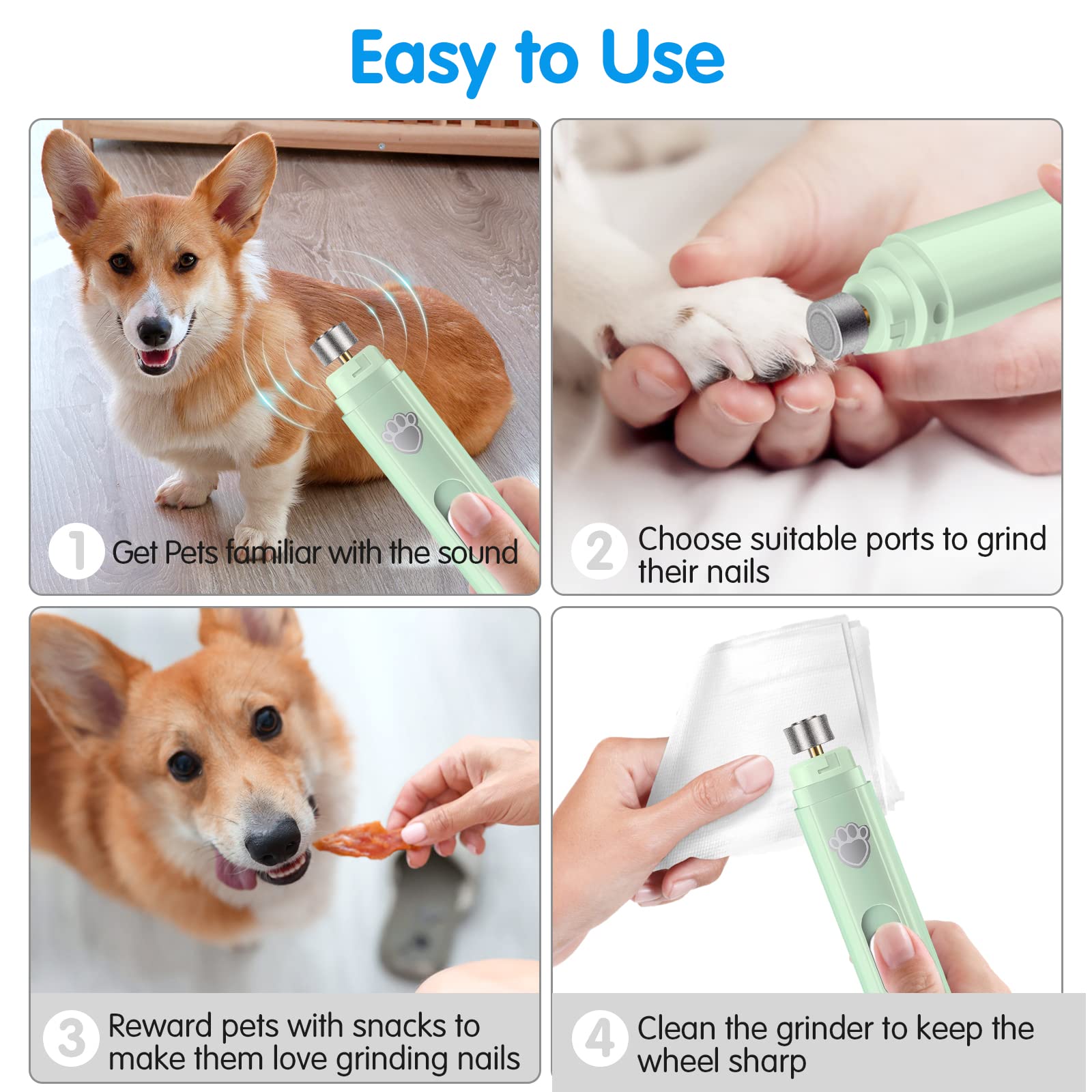 VIWIK Dog Nail Grinder, 2-Speed Rechargeable Dog Nail Trimmers for Large Medium & Small Dogs, Upgrade Professional Electric Pet Paws Grooming, Quiet Puppy Grooming Tool, for Dogs Cats