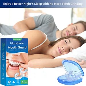 GlorySmile Mouth Guard for Clenching Teeth at Night, Upgraded Night Guards for Teeth Grinding, Pack of 8 Moldable Mouth Guard Stops Bruxism and Teeth Clenching 2 Sizes with Two Travel Cases