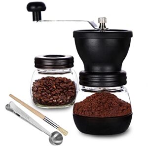 paracity manual coffee bean grinder with ceramic burr, hand coffee grinder mill small with 2 glass jars(11oz per jar) stainless steel handle for drip coffee, espresso, french press, turkish brew