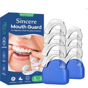 Sincere Moldable Mouth Guard for Teeth grinding & clenching at Night, Dental Night Guard, Bite Guard for Teeth Clenching Nighttime, Teeth protection for Sleep, 2 Sizes, Pack of 8 with 2 Travel Cases