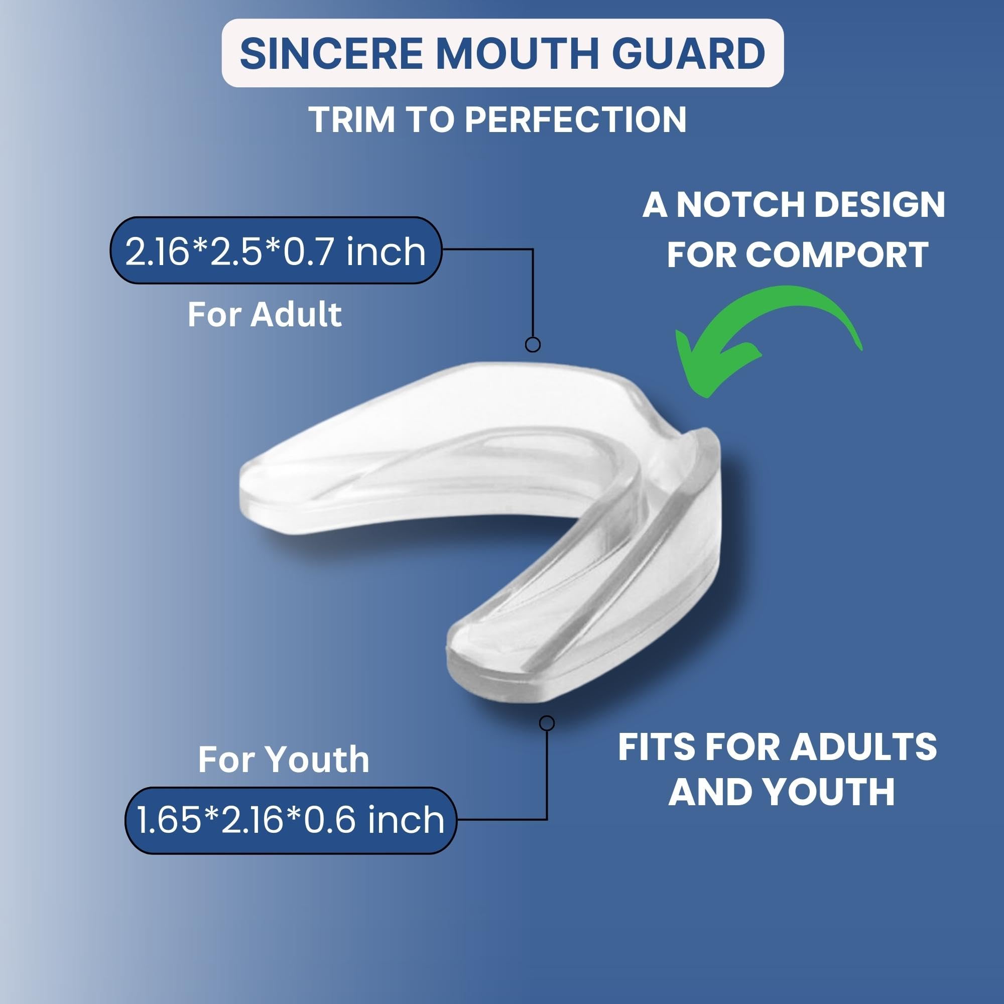 Sincere Moldable Mouth Guard for Teeth grinding & clenching at Night, Dental Night Guard, Bite Guard for Teeth Clenching Nighttime, Teeth protection for Sleep, 2 Sizes, Pack of 8 with 2 Travel Cases