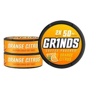 grinds coffee pouches | 3 cans of orange citrus | 18 pouches per can | 1 pouch eq. 1/2 cup of coffee (orange citrus)