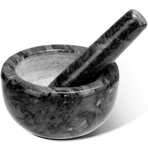 tera mortar and pestle set marble small bowl solid stone grinder spice herb grinder pill crusher (black, diameter 4.64")