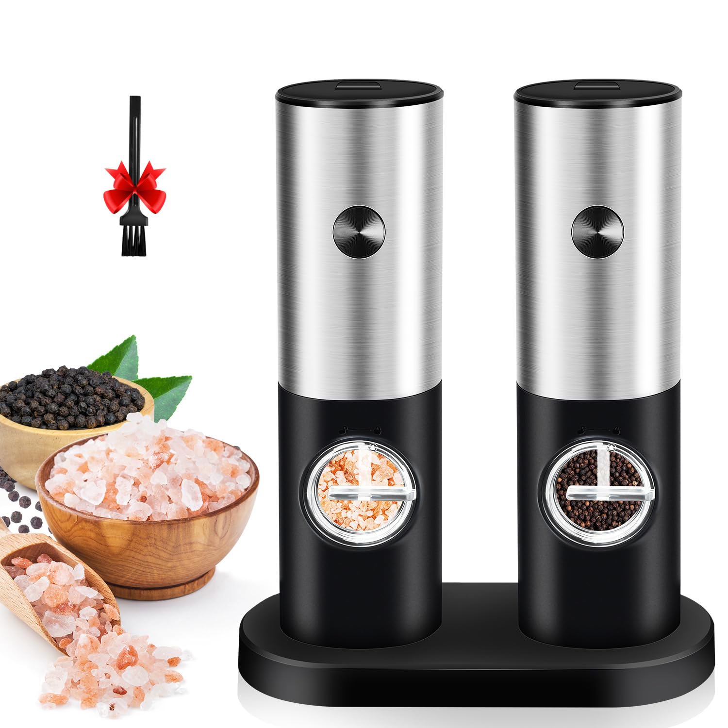 Electric Salt and Pepper Grinder Set: Leap Fit Kitchen Automatic Battery Operated Pepper Mills with Adjustable Coarseness