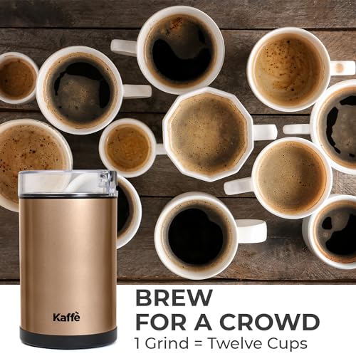 Kaffe Coffee Grinder Electric. Best Coffee Grinders for Home Use. (14 Cup) Easy On/Off w/Cleaning Brush Included. Copper
