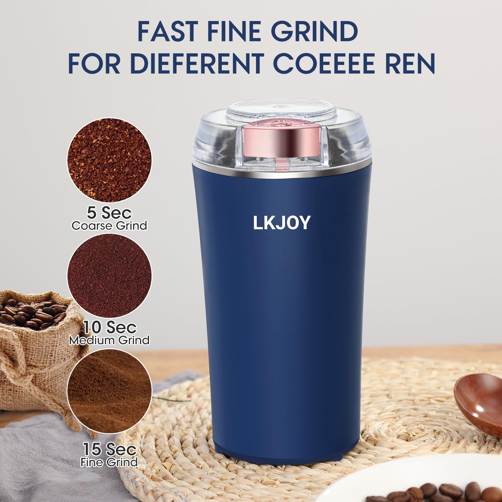 Electric Herb Grinder Coffee Bean 200W Powerful Food Processor Spice, Grain Mills Espresso Grinder For Spices, Herb Grinder, Nuts Grinding With Brush One Touch Push-Button Control American Standard