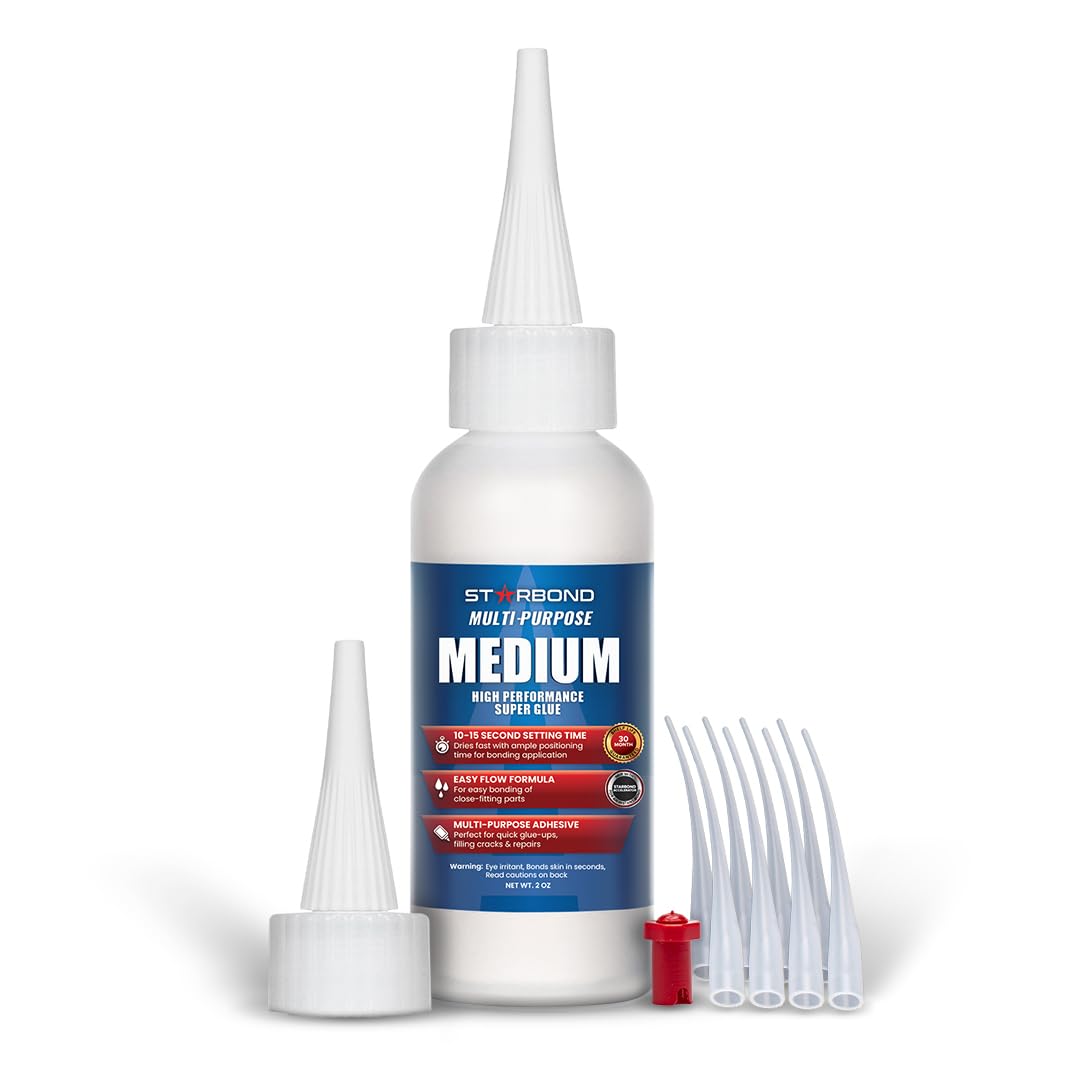 Starbond 2 oz. Thin, Medium, Thick CA Glue with 8 oz. Activator Bundle (Premium Cyanoacrylate Super Glue) for Quick Glue-ups. Woodworking, Woodturning, Hobby Models, 3D Printing