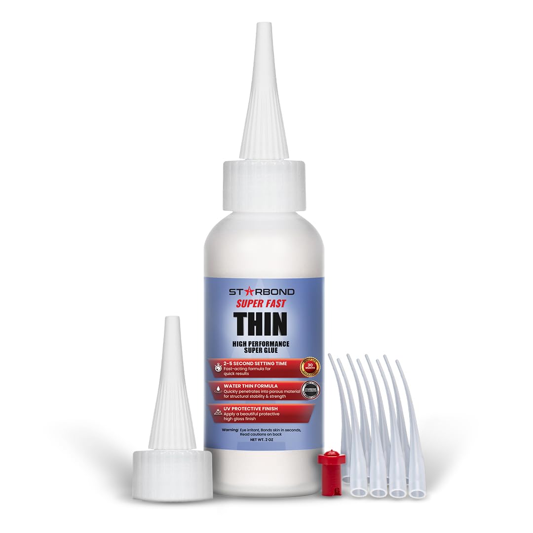 Starbond 2 oz. Thin, Medium, Thick CA Glue with 8 oz. Activator Bundle (Premium Cyanoacrylate Super Glue) for Quick Glue-ups. Woodworking, Woodturning, Hobby Models, 3D Printing