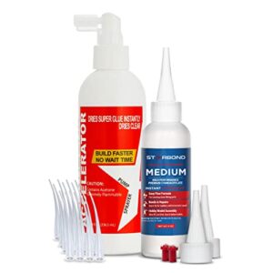 starbond 4 oz. medium ca glue with 8 oz. pump accelerator bundle - super craft glue for wood, plastic, metal, leather, ceramic - cyanoacrylate glue for woodworking, woodturning, guitar, hobby