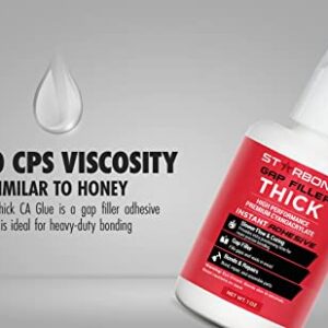 Premium Grade Cyanoacrylate (CA) Super Glue by STARBOND"Gap Filler" Thick 2000 CPS Viscosity Adhesive for Carpentry, Woodworking, Hobby Models, Archery Fletching (Thick, 1 Ounce)