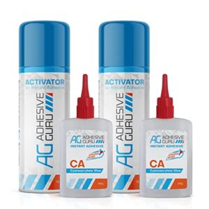 adhesive guru ca glue with activator woodworking (2 x 3.5 oz - 2 x 13,5 fl oz) ca glue for woodworking, cyanoacrylate glue and activator (2 pack)