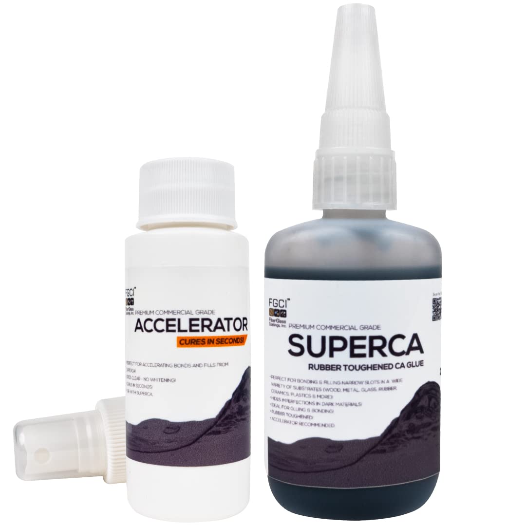 Super CA Glue 2 oz. Kit with Spray Activator (All Purpose Premium Commercial Grade Repair Glue) Fast Drying - Perfect for Woodworking, Crack Repair, and Small Void Filling