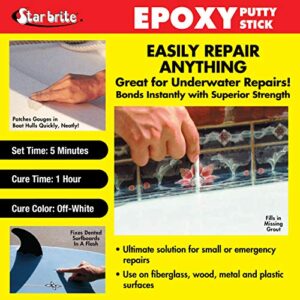 STAR BRITE Epoxy Putty Stick - Quick, Versatile, Permanent Repairs Even Underwater - Fix Boat Hulls, Decks, Pools, Spas, Hot Tubs, Leaking Gaskets, Tanks, Gutters & More - 4 OZ (087104)