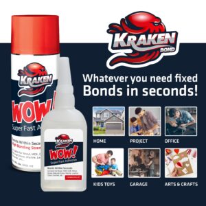 Kraken Bond Wow! CA Glue (2 x 1.75 oz.) with Spray Adhesive Activator (2 x 6.75 fl oz.) - Cyanoacrylate Glue, CA Glue with Activator, CA Glue for Woodworking, Crazy Glue, Craft Glue | 2 Pack
