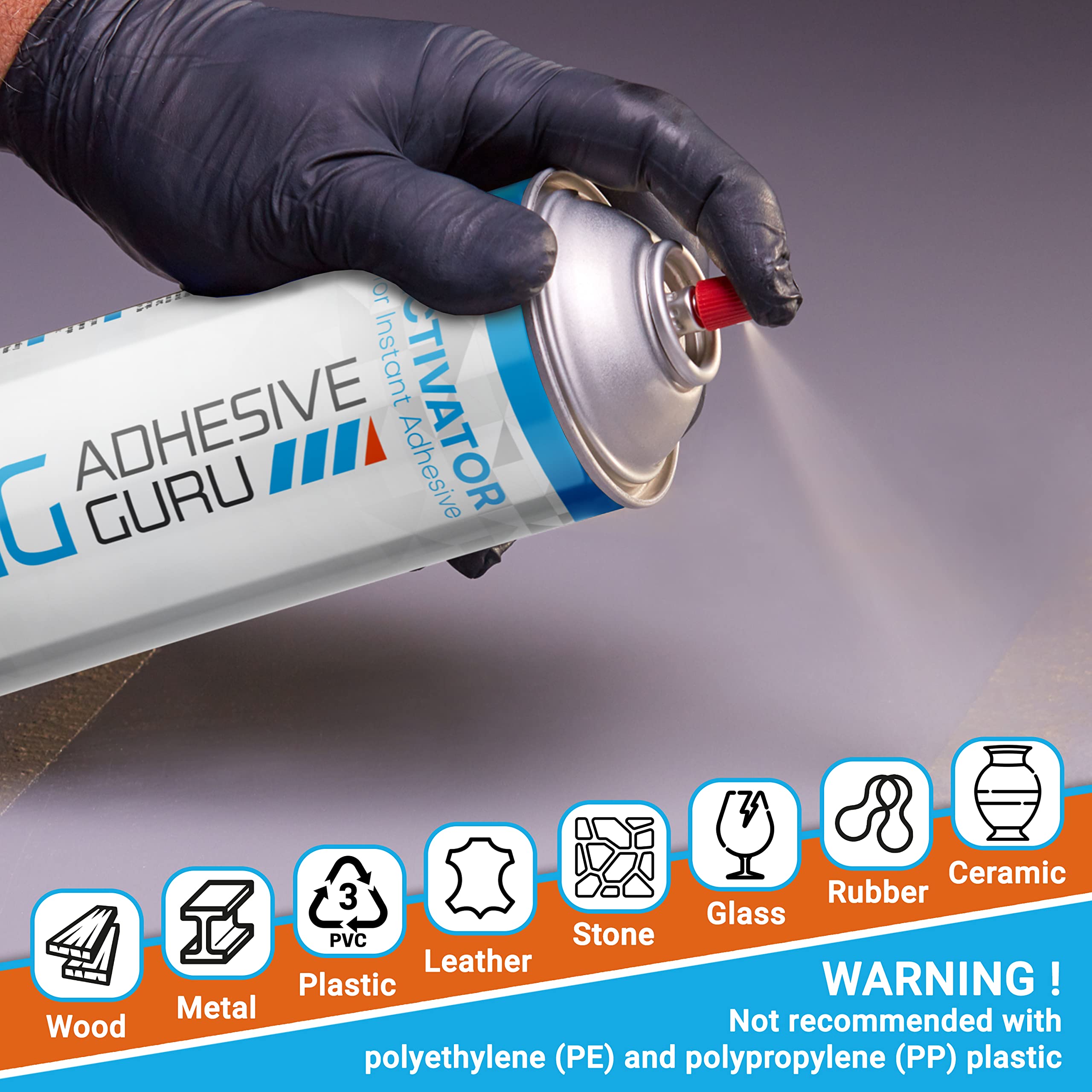 Adhesive Guru CA Glue Accelerator Spray (2 x 13.5 fl oz) Aerosol Activator for Super Glues (2 Pack)