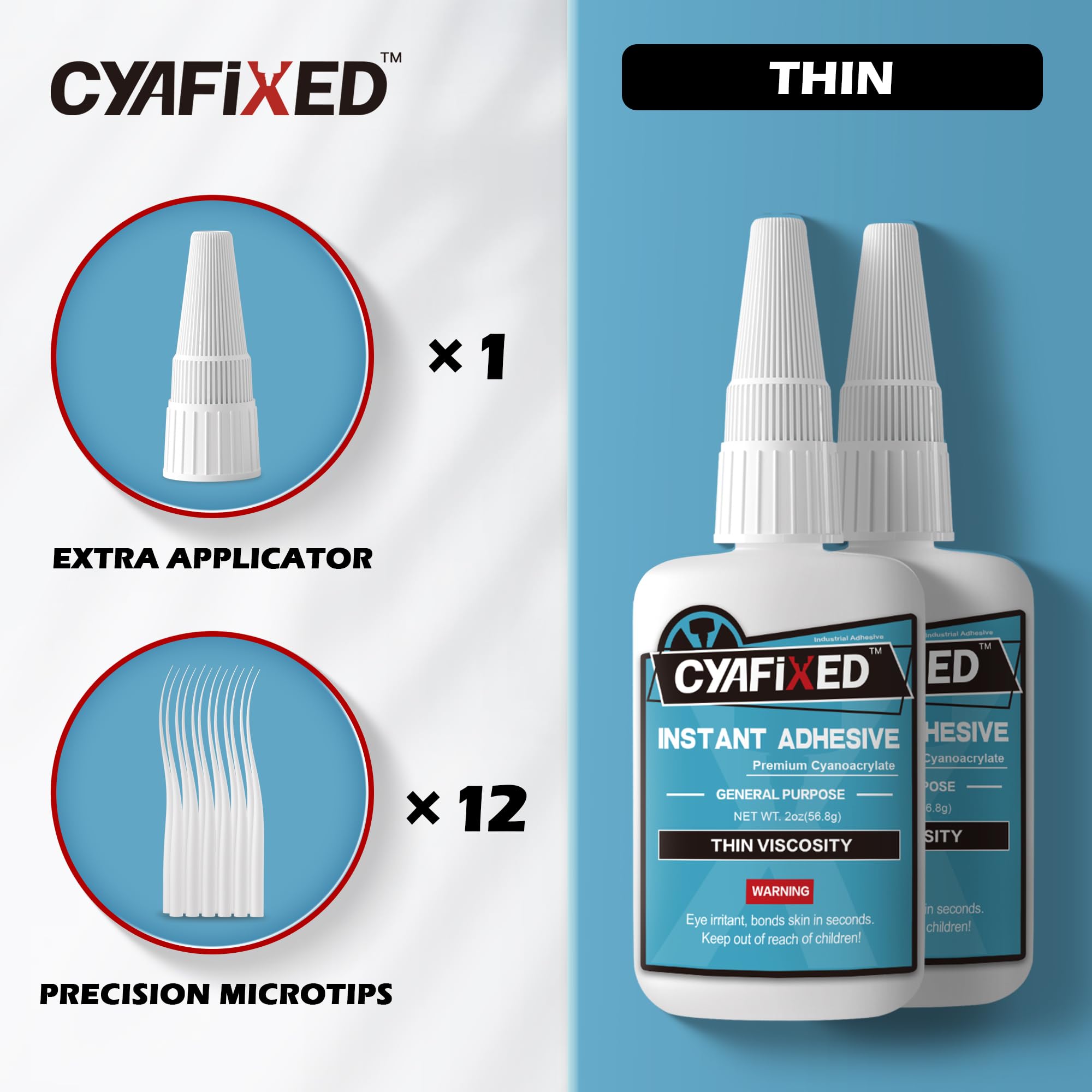 CYAFIXED Strong Cyanoacrylate (CA) Super Glue, Penetration Fast Thin Viscosity Instant Adhesive, 4 oz. (113.6 Grams) - CA Glue for Plastic, Wood, Metal, Hobby Models and Stabilizing Cracks