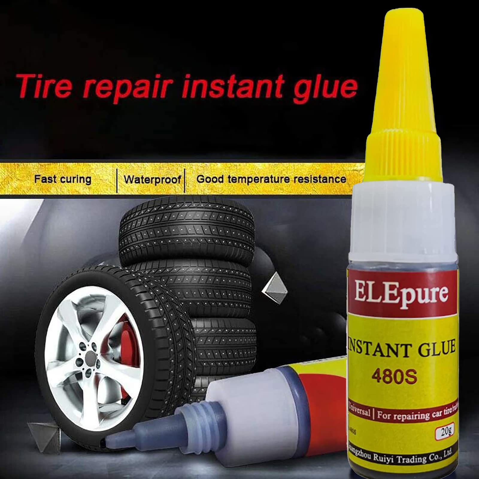 Black Tire Repair Glue Rubber Strong Adhesive Bonding for Sidewall Puncture Instant Super Glue for Off-Road Car Motorcycle Truck Tractor, 20g 0.7oz