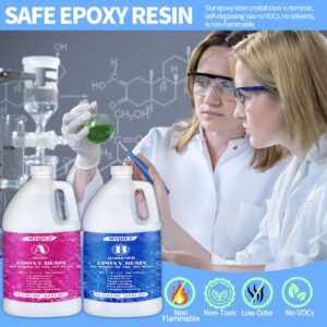 Myqiuf Epoxy Resin Kit, 1 Gallon/128OZ Epoxy Resin Crystal Clear Not Yellowing No Bubble Self Leveling for DIY Molds Wood Jewelry Table Tops Bar Top Casting Coating Crafts Supplies Easy Mix 1:1 Ratio