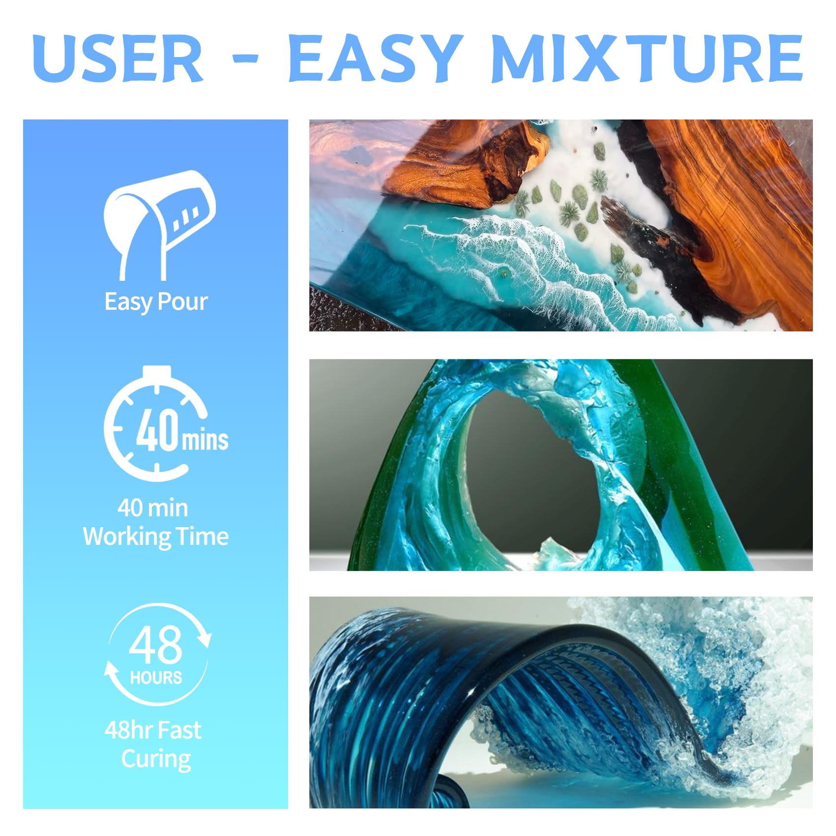 Myqiuf Epoxy Resin Kit, 1 Gallon/128OZ Epoxy Resin Crystal Clear Not Yellowing No Bubble Self Leveling for DIY Molds Wood Jewelry Table Tops Bar Top Casting Coating Crafts Supplies Easy Mix 1:1 Ratio