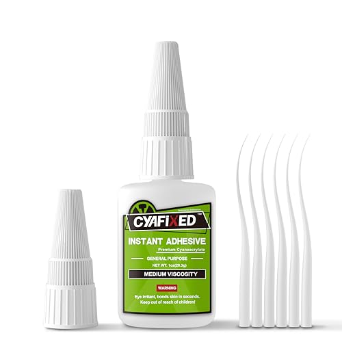 CYAFIXED Strong Cyanoacrylate (CA) Super Glue, All-Purpose Medium Viscosity Instant Adhesive, 1 oz. (28.3 Grams) - CA Glue for General Home Repair, Ceramics, Plastics, Metal, Wood