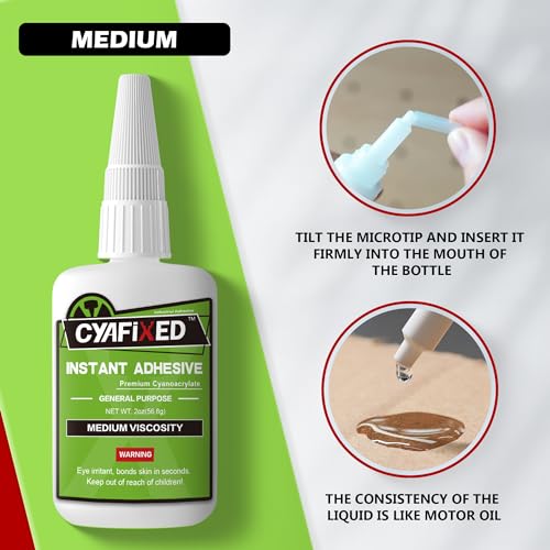 CYAFIXED Strong Cyanoacrylate (CA) Super Glue, All-Purpose Medium Viscosity Instant Adhesive, 1 oz. (28.3 Grams) - CA Glue for General Home Repair, Ceramics, Plastics, Metal, Wood