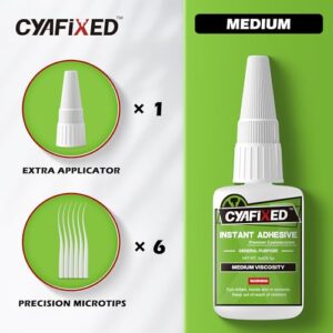 CYAFIXED Strong Cyanoacrylate (CA) Super Glue, All-Purpose Medium Viscosity Instant Adhesive, 1 oz. (28.3 Grams) - CA Glue for General Home Repair, Ceramics, Plastics, Metal, Wood