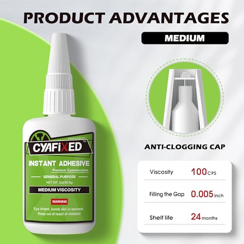 CYAFIXED Strong Cyanoacrylate (CA) Super Glue, All-Purpose Medium Viscosity Instant Adhesive, 1 oz. (28.3 Grams) - CA Glue for General Home Repair, Ceramics, Plastics, Metal, Wood