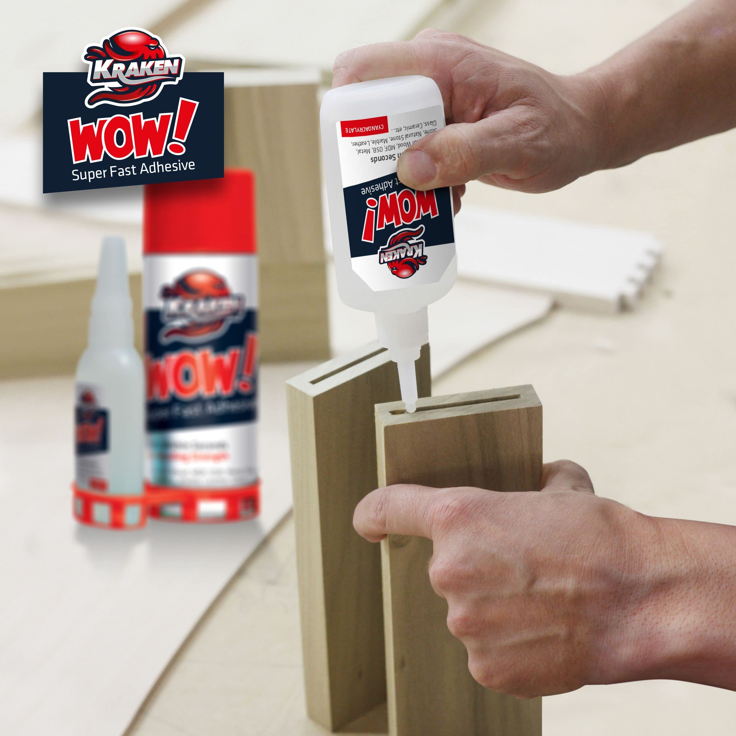 Kraken Bond WOW! CA Glue (3x3.50 oz) with Spray Adhesive Activator (3x13.50 fl oz) - Cyanoacrylate Glue, CA Glue with Activator, CA Glue for Woodworking, Crazy Glue, Craft Glue | Fast CA Glue | 3 Pack