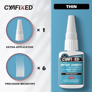 CYAFIXED Strong Cyanoacrylate (CA) Super Glue, Penetration Fast Thin Viscosity Instant Adhesive, 2 oz. (56.8 Grams) - CA Glue for Plastic, Wood, Metal, Hobby Models and Stabilizing Cracks