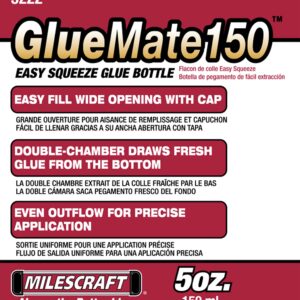 Milescraft 5222 Glue Mate 150-5oz. (150ml) Precision Wood Glue Bottle - Anti-Drip - Dowel and Biscuit Tips Included - Easy Flow Multi-Chamber Design - Ideal for Woodworking