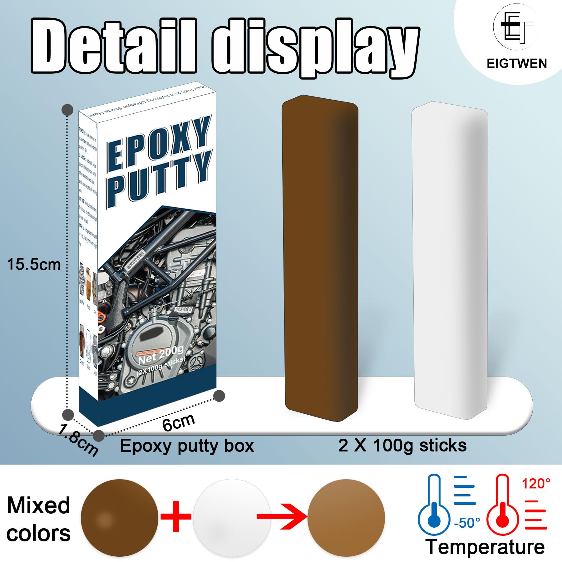 Epoxy Putty, 200g Epoxy Wood Filler, 2 Part Epoxy Metal Putty, Plastic, Glass, Ceramic Sink Crack Repair for Fast Repair and Bonding, Heat Resistant & Waterproof (Brown)