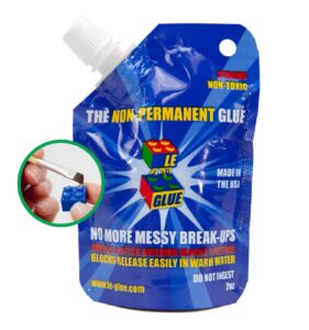 le glue temporary glue | non-permanent clear adhesive glue for plastic building blocks | no messy break-ups | non-toxic model glue formula | seen on shark tank, created for kids, by a kid