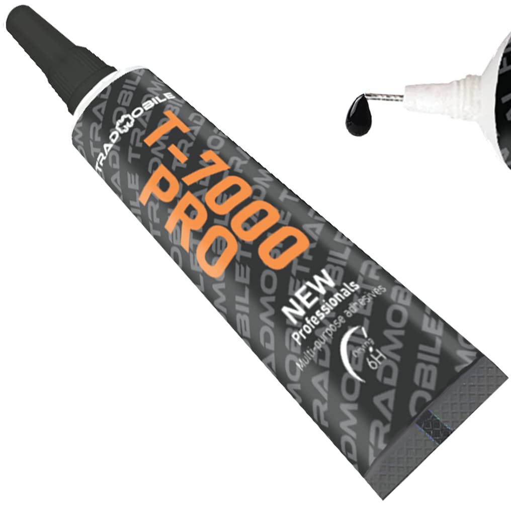 TRADMOBILE T7000 Pro New Black Glue Recipe 2021 Drying 6h Super Glue for Repair Phones Smartphones Tablets Jewelry Books Binding Leather Shoes Papers (3.7 fl.oz)